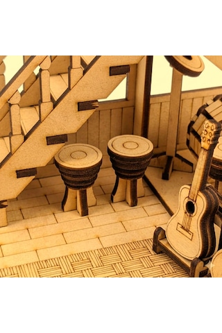 Müzik Dükkanı Ahşap Maket Seti Dıy Miniatür Müzik Mağazası Peri Led'li 3d Puzzle