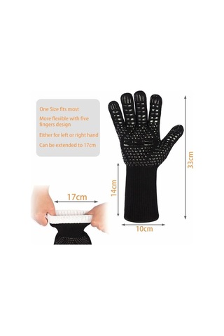 Izgara Eldivenleri Fırın Eldivenleri 800 C'ye Kadar Isıya Dayanıklı Pişirme Eldivenleri Barbekü Izgara Eldivenleri Siyah