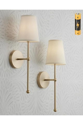 Modern Tasarım 1 Adet Duvar Ledli Pilli Aplik Tak Çalıştır Eskitme Gold Krem Abajur Gün Işığı Pilli Eskitme