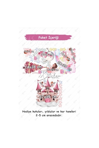 Yeni Yılın Pembe Rüyası Cam Duvar Sticker Seti, Pembe Rüya Yılbaşı Sticker Seti Yılbaşı Süsü Periler Dijital Baskı