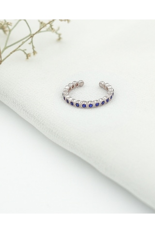 Brezza Lusso Jewelry Mavi Taşlı Tamtur Eklem Gümüş Yüzük Gümüş