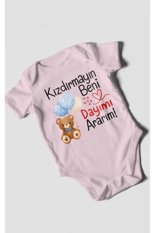 Morivokids Kızdırmayın Beni, Dayımı Ararım Kısa Kollu Bebek Body %100 Pamuk Bebe Pembe