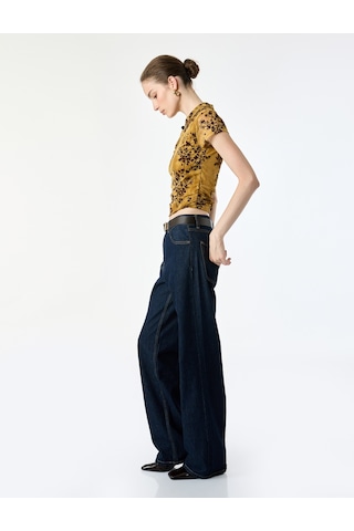 Koton Slim Fit Kısa Kollu Düğmeli Dik Mandarin Yaka Çiçekli Qipao Tül Bluz Yeşil Desenli 7wak10005pk