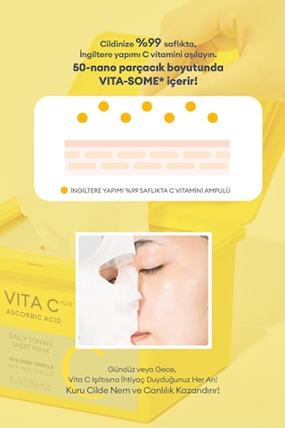Leke Karşıtı C Vitamini İçerikli Günlük Yaprak Maske Vita C Plus Daily Toning Sheet Mask 30 Adet