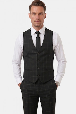 Rizzup Erkek Siyah Slim Fit 3 Lü Takım Elbise Kareli Ekose Desenli Yelekli Şık Takım 2600517