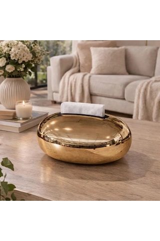 Lexroo Parlak Gold Oval Peçetelik Lüks Dekoratif Sofra & Masa Üstü Peçete Tutucu Aksesuar