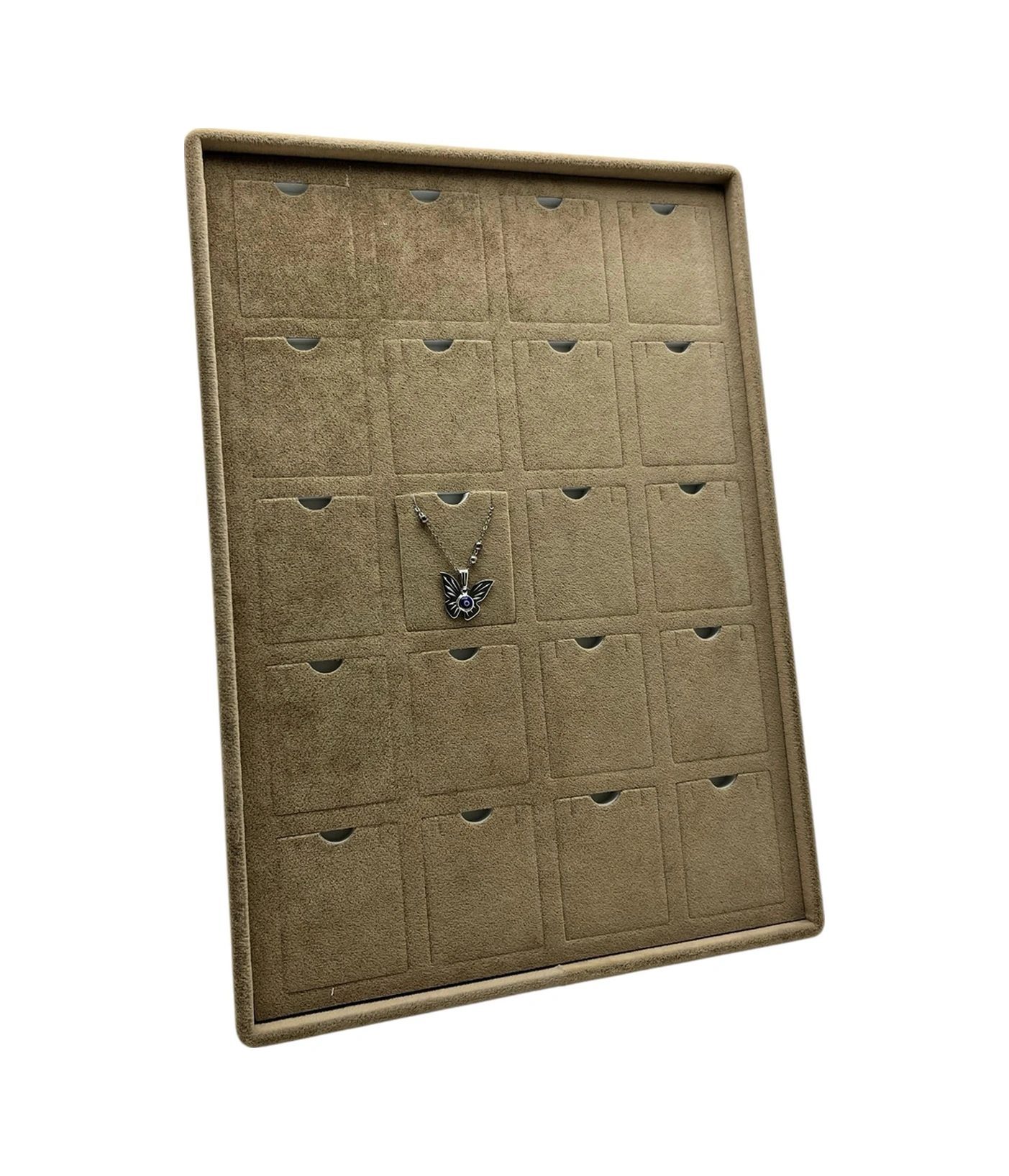 Dikine Süet Kumaş Kahve 34-24 Cm Ayaklı 20 Pedli Kolye Tabla Stand