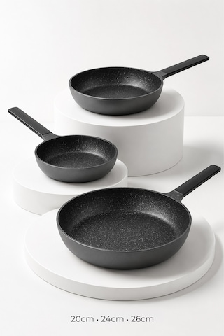 Pro Grade 3 'lü Döküm Granit Yapışmaz Tava Seti 20 - 24 - 26 Cm Gri