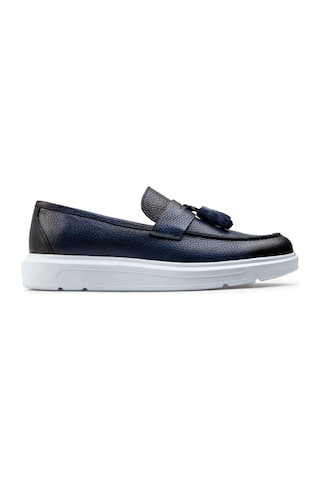 Deery Hakiki Deri Mavi Comfort Püsküllü Erkek Loafer - 01587mmvıp06 Mavi