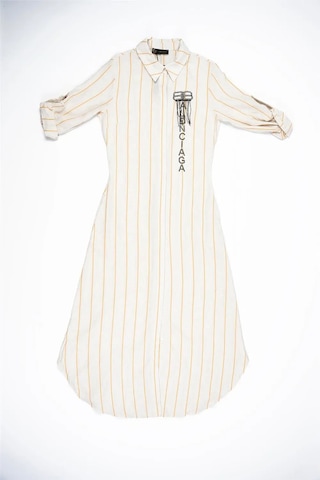 Kadın Krem Balenciaga Turuncu Çizgili Keten Elbise Turuncu