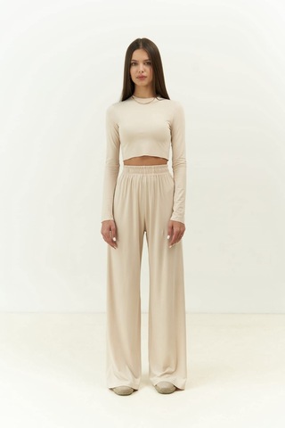 Mai Collection Mai Studios Co. Jany Uzun Kollu Bej Crop Pantolon Takım Bej
