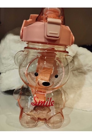 Ayıcıklı Matara 1000 Ml, Şeffaf Su, Suluk, Okul, Ofis, Seyahat, Bpa İçermez Pembe Plastik Diğer