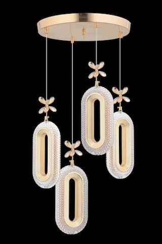 Modern Ledli 4'lü Gold 3 Renk Kristal Taşlı Avize Gold