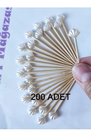 200 Adet Dekoratif Küçük Deniz Kabuğu İncili Nişan Kürdanı 6,5 Cm İstiridye 30 Mm- Pasta Kürdanı