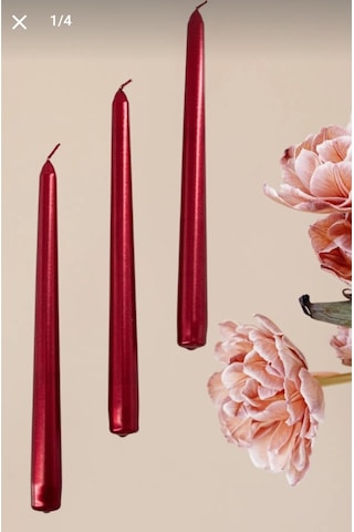 Denic 3 lü Metalik Kırmızı Şamdan Mum Konik Mum