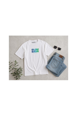 Me Selection Summer Tasarım %100 Pamuk Unisex Basic Tişört Beyaz