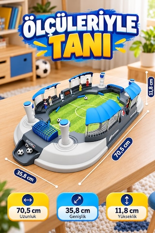 Büyük Boy Masaüstü Futbol Oyunu 70,5 Cm 2 Kişilik 4 Kontrollü Mini Stadyum 8 Figürlü Çocuk Oyun Seti