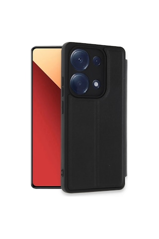 Newface - 196 - Xiaomi Redmi Note 13 Pro 4g Kılıf Flip Cover - Kmrsfres - - Siyah