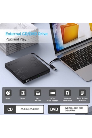 Sones Bt668 Okunabilir Tf / Sd Kart Usb Çok İşlevli Cd Disk Oynatıcı Harici Optik Sürücü Dvd Yazıcı