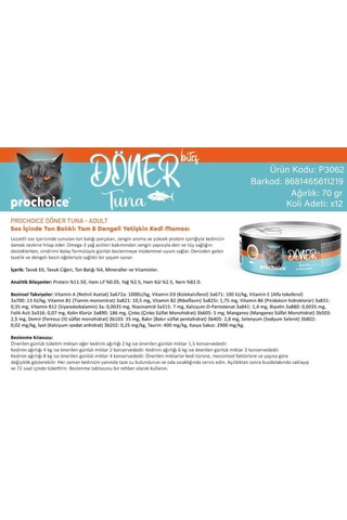 Prochoice Döner Bites Sos İçinde Ton Balıklı Yetişkin Kedi Konservesi 70 G