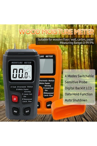 Neevoyu Ahşap Nem Ölçer, Ahşap/kağıt/hammadde İçin 4 Modlu Sayısal Lcd Ekranlı Nem Oranı Test Cihazı Siyah, 9v Pil Dahil