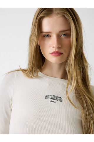 Guess Gj Uzun Kollu Bisiklet Yaka Nakışlı Dar Kesim Kadın Krem Top W6rp22ka0h1-g053 Krem