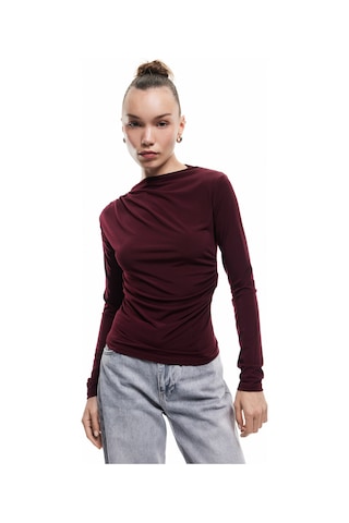 Koton Drape Detaylı Dar Kesim Uzun Kollu Tişört Bordo 6wal10251ık Bordo