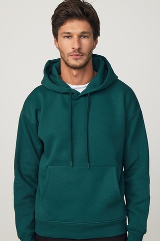 Tudors Oversize Pamuk Kapüşonlu Basıc Yeşil Unisex Sweatshirt-29408-yeşil Yeşil