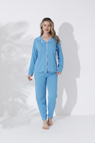 Gömlek Uzun Kol Pijama Takımı Mavi