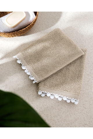 Melly Kroşeli 2'li %100 Pamuk El Havlusu - Bej - 30x40 Cm 8684427204764 Ekru