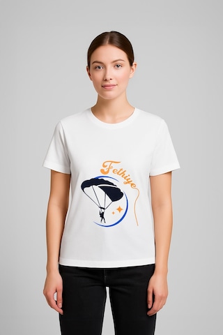 Markapia Kadın Bisiklet Yaka Pamuk Fethiye Baskılı Kısa Kollu T-shirt Beyaz
