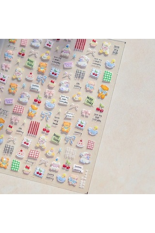 Flybuy Sevimli Ayı Köpek Hayvan Desenli Kek Tatlı Kiraz Yıldız Sticker To4351