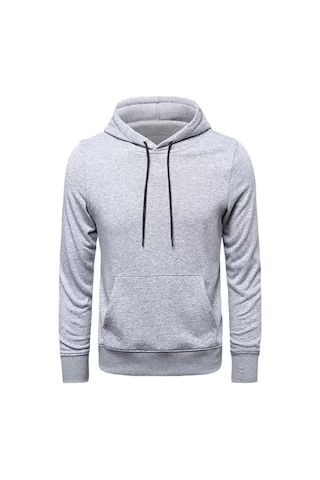 Efnaz Style Erkek Uzun Kol Kapşonlu Basic Sweatshirt Hoodie - Gri