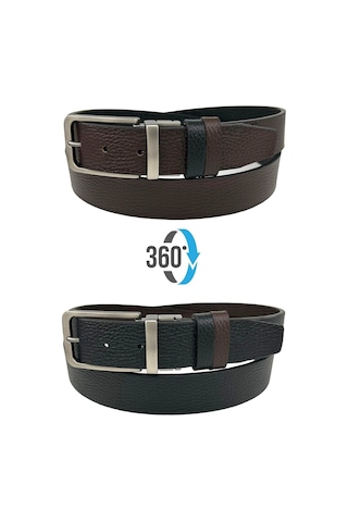 Kahvrengi Siyah Çift Taraflı Hakiki Deri 3.5 Cm.lik Klasik Kemer - 300-809 Lacivert
