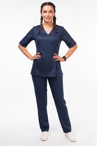 Gülce Model Lacivert Renk Scrubs Kadın Doktor Hemşire Üniforma Takımı