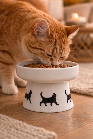 Nitrudesign Ayaklı Seramik Kedi Köpek Mama Ve Su Kabı 400 Ml