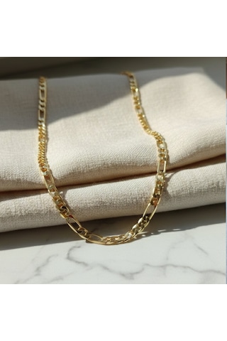 Lente Aksesuar Gold Figaro Zincir Kolye - 14k Altın Kaplama Nostaljik Lüks Kadın Kolye Altın