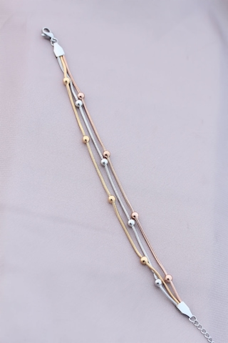 316l Kararmaz Çelik Gümüş Renk Top Zincirli Kadın Bileklik Çok Renkli