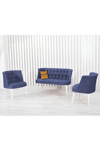 Kayser Home Çay Seti Koltuk Takımı Ofis Bahçe Balkon Oturma Grubu Berjer 2 1 1 Beyaz Ayak Mavi + Beyaz Ayak