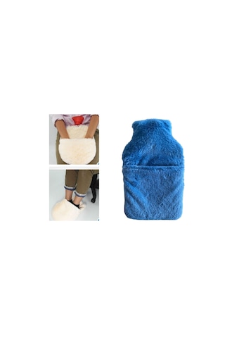 Sıcak Su Torbası Cepli Mavi Peluş Termofor 32,5x17,5cm 1500 Ml