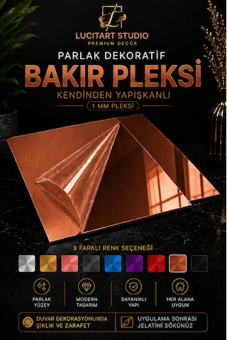 10 Adet 1mm Dekoratif Kare Bakır Pleksi - 10x10, 15x15, 20x20, 25x25, 30x30, 35x35, 40x40 Cm Kendinden Yapışkanlı Duvar Dekorasyonu Ürünü Pleksi Ayna Beklentisiyle Almayınız