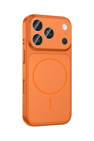 Apple Uyumlu iPhone 17 Pro Max Kılıf Şarj Özellikli Kamera Lensli 1.8mm İnce Sert Formen Kapak Turuncu