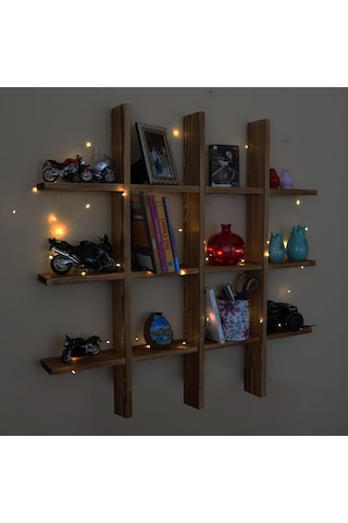 Woodencity Led Işıklı Dekoratif Ahşap Raf Kitaplık