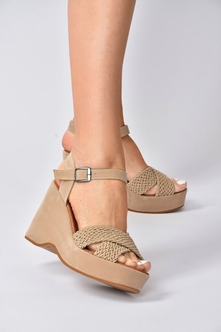 Fox Shoes Ten Süet Kadın Dolgu Topuklu Ayakkabı K250909002