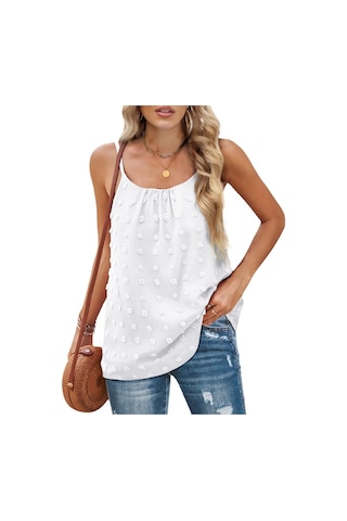 Beyaz Yaz Kadın Kaşkorse Yular Yuvarlak Yaka Ponpon Kolsuz Ayarlanabilir Kaşkorse Kadın Fanila