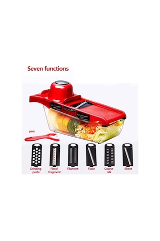 Jialan Mutfak Çok Fonksiyonlu Sebze Kesici Dilimleme Parçalayıcı Kırmızı