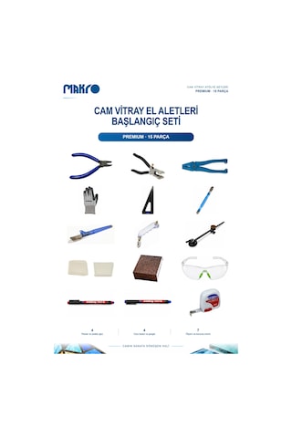 Cam Vitray El Aletleri Başlangıç Seti Premium 15 Parça Profesyonel Cam Kesme, Şekillendirme Ve Ölçüm Seti