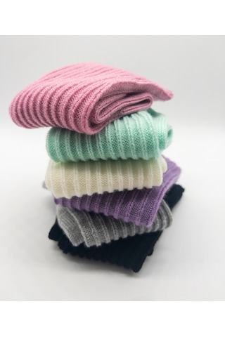 6 Çift Kışlık Kadın Yünlü Hafif Ve Yumuşak Uyku Çorabı Soft Touch Pembe Yeşil Beyaz Mor Gri Siyah
