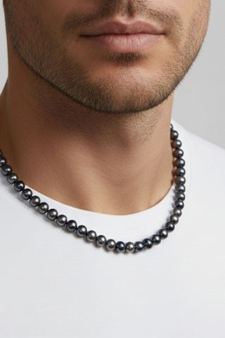 Erkek Siyah Doğal İnci Kolye Gümüş