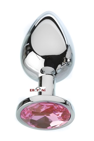 Erofoni Paslanmaz Alüminyum Alaşımlı 8 Cm Çelik Metal Taşlı Silver Anal Gevşetici Alıştırıcı Medium Plug